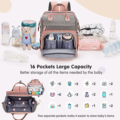DERJUNSTAR Baby Diaper Bag Backpack with ChangingStation-Large Capacity Baby Bag for Boys & Girls, USBCharging Port, Pacifier Case, sunshade & Toy Bar,Waterproof, Baby Pink - color: Baby Pink