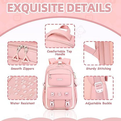 Girls Backpack, Kids Backpack for Girls with Anti-theft Back Pocket, Lightweight School Bookpack, Watrer Resistant, Bookbag for Elementary Primary School, Pink - color: Pink