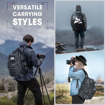 SDYSM Camera Backpack Bag Professional for DSLR/SLR Mirrorless Camera Waterproof 15.6 inch Tactical Camera Bags for Photographers with Rain Cover, Tripod Holder, Small Bag Photography Backpack Case - color: Camouflage Grey
