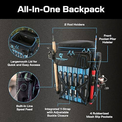 Evolution Fishing Drift Series Tackle Backpack, Outdoor Rucksack w/ 6 Fishing Tackle Trays, Heavy Duty - color: Blue, size: 3700