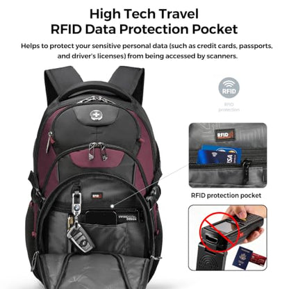 Swissdigital Design Laptop Backpack for Men with USB Charging Port SD803-44 - color: Angola Red/Black