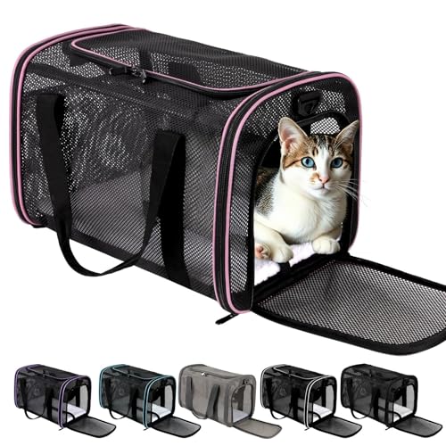 Cat Carrier, Soft-Sided Pet Carrier Bag, Breathable Mesh, Black (Pink, 20 * 13 * 13) - color: pink, size: 17.0"L x 11.0"W x 11.0"H