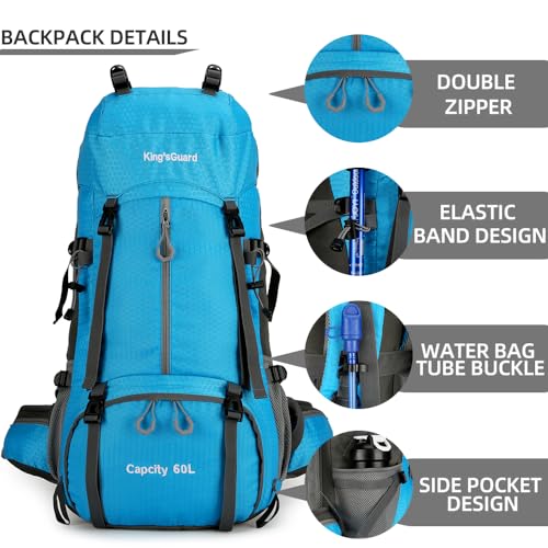 King'sGuard 60L waterproof lightweight hiking backpack with rain cover and shoe compartment outdoor sports travel backpack (Light blue) - color: Lightblue