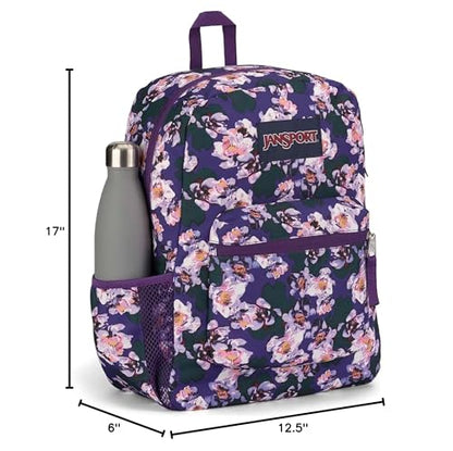 JanSport Cross Town Backpack 17" x 12.5" x 6" - Simple Bag for Everyone with 1 Main Compartment, Front Utility Pocket - Premium Class Accessories - Purple Petals - color: Purple Petals