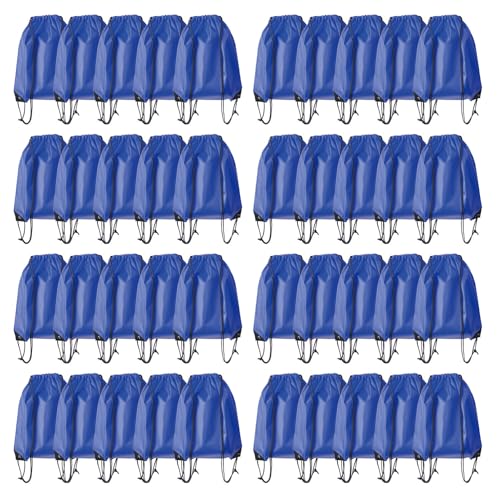 Drawstring Backpack Bulk 40Pcs Draw String Backpack Bags DIY Gym Sports Traveling Yoga Cinch Bag Sackpack Drawstring (royal blue bluenoye) - color: Royalblue