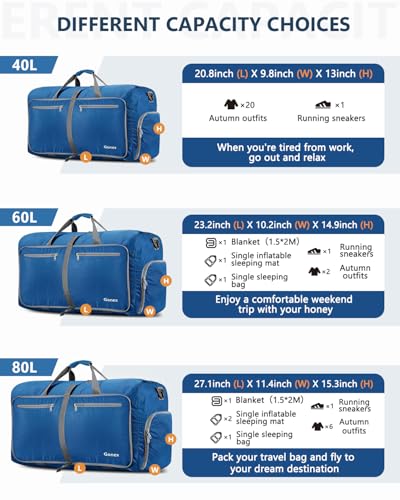 Gonex Large Foldable Travel Duffle Bag with Shoes Compartment, Packable Lightweight Water Repellent Duffel Bag for Camping Gym Weekender Bag - color: Deep Blue, size: 150L