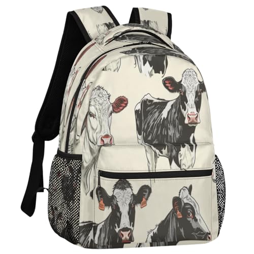 Cow Pattern Backpack with Chest Strap, Casual Backpack for Women Men, 16 Inch Daypack for Travel Work, Cow Print - color: Blue
