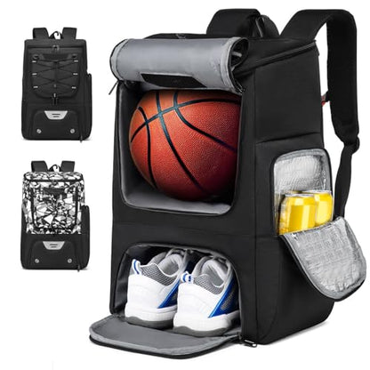 Basketball Backpack, Basketball Bag with Separate Ball Holder & Shoes Compartment Water Resistant Sports Bag Basketball Equipment Bags Fit Volleyball, Soccer, Swim, Gym, Travel, Black - color: Black