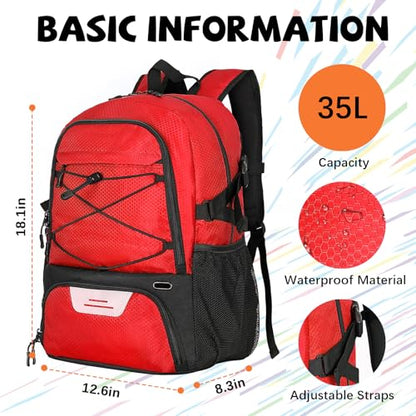 Goloni 35L Basketball Bag,Basketball Backpack with Shoe and Ball Compartment,Backpack for Soccer, Volleyball - color: Red