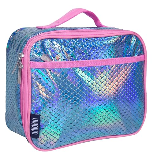 Wildkin Kids Insulated Lunch Box, Keeps Food Hot or Cold, BPA-Free with Mesh Pockets & Easy-Clean Lining – Ideal for School, Travel & Daycare – Mermaid Scales - color: Mermaid Scales, size: 9.75 x 7 x 3.25 inches