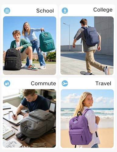 VASCHY School Backpack,Two Compartments Daypack Bookbag Schoolbag for High School Teen Boy Girls/College/Work/Men Women Navy - color: Navy