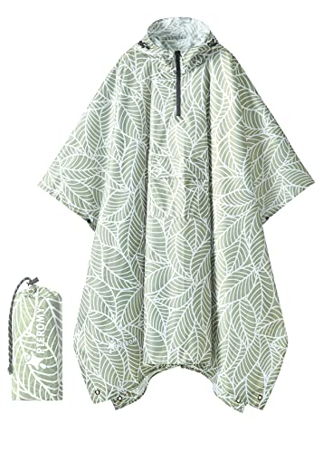 PTEROMY 3-in-1 Hooded Rain Poncho for Adult with Pocket, Waterproof Lightweight Unisex Raincoat for Hiking Camping Emergency - color: Antique Foliage 1/4 Zipper