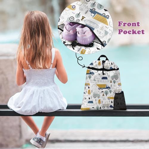 Drawstring Backpack, Construction Tractor, Waterproof, 15" x 17" - color: Tractor Excavator