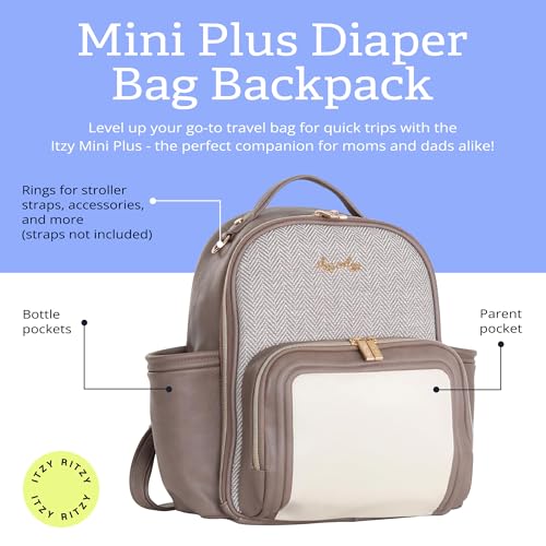 Itzy Ritzy Mini Diaper Bag Backpack – Chic, Compact Mini Plus Backpack with Changing Pad, 10 Pockets (6 Internal, 4 External), Grab-Top Handle & Rubber Feet (Vanilla Latte) - color: Vanilla Latte - Plus