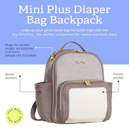 Itzy Ritzy Mini Diaper Bag Backpack – Chic, Compact Mini Plus Backpack with Changing Pad, 10 Pockets (6 Internal, 4 External), Grab-Top Handle & Rubber Feet (Vanilla Latte) - color: Vanilla Latte - Plus