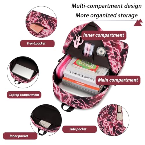 mezhsa Boy School Backpack Elementary Middle Lightning Bookbag Laptop Teenager Waterproof Lightweight 17 Inches (3Red) - color: 3red