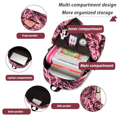 mezhsa Boy School Backpack Elementary Middle Lightning Bookbag Laptop Teenager Waterproof Lightweight 17 Inches (3Red) - color: 3red