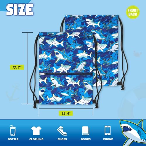 WAWASAM Kids Drawstring Backpack, Gym Swim Bag Cinch Bag for Girls Boys with Zipper Pocket - color: Shark A002