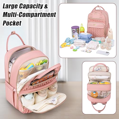 Tealari Diaper Bag Backpack,Stylish Baby Diaper Bag,Waterproof Travel Diaper Backpacks Baby Bags with Changing Pad,Stroller Straps,Insulated Pockets (Pink) - color: Pink