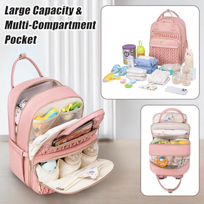 Tealari Diaper Bag Backpack,Stylish Baby Diaper Bag,Waterproof Travel Diaper Backpacks Baby Bags with Changing Pad,Stroller Straps,Insulated Pockets (Pink) - color: Pink