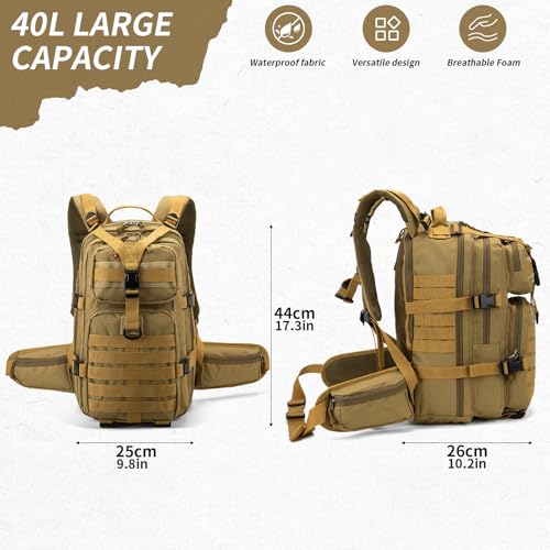 Camo hunting backpack，small tactical backpack, military backpack for men， camping backpack, 3-day bag(Khaki) - color: Mud Color