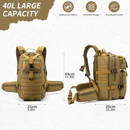 Camo hunting backpack，small tactical backpack, military backpack for men， camping backpack, 3-day bag(Khaki) - color: Mud Color