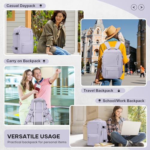 VECAVE Travel Backpack for Women, Airline Flight Approved Carry On Backpacks Waterproof 14 Inch Laptop Backpack with Shoe Compartment Casual Daypack Purple.. - color: H60-purple, size: Small