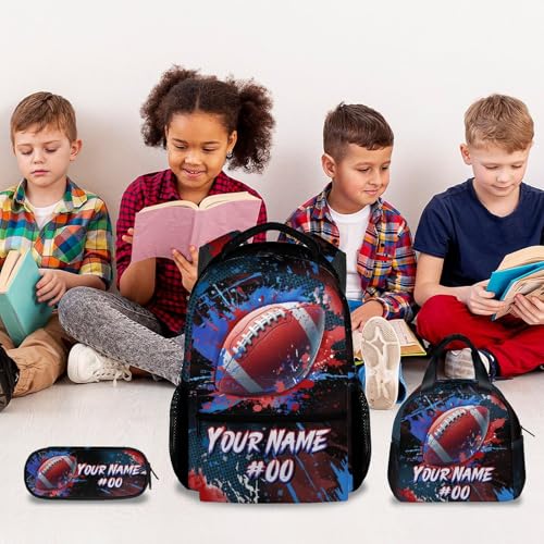 COZYAURA Boy Backpack - Personalized Football Backpacks Set for Kids -Teens Bookbag with Lunch Bag & Pencil Case - Sports Theme School Bags for Elementary Middle School - color: Style-5