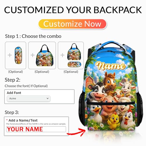 Custom Backpack for Kids Toddlers School Personalized Farm Animal Bookbag for Boys Girls, Funny Cute Schoolbag for Kindergarten Preschool Elementary - color: Green