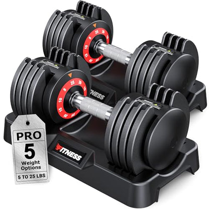 Rendpas Adjustable Dumbbells Set of 2, 5-in-1/10-in-1/16-in-1 Quick-Lock Hand Weights 25/55/80 lbs Pair, Anti-Slip Handle Free Weights Set for Home Gym Strength Training for Men Women - color: Pro-25LBS Pair-Knurled Handle