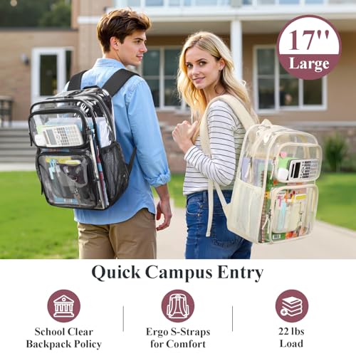 PACKISM Clear Backpack for School - 17 inch Large Heavy Duty Bookbag, Reinforced See Through PVC Transparent Backpack - color: Light Beige, style: Daypack Backpacks