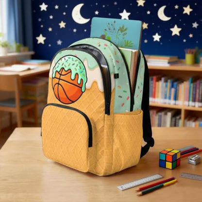 Suobstales Basketball Ice Cream Drip Print Kids Backpack 17 Inch Lightweight School Bag for Boys Girls, Multi-Pocket Travel Laptop Backpack Bookbag with Front Pocket for Elementary Middle School - color: Basketball Ice Cream Drip 1