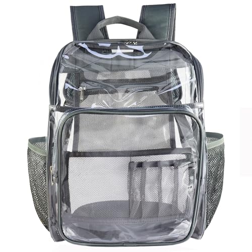 Clear Backpacks for School Large Clear Bookbag with Multi-Pockets PVC Transparent Backpack for College,Work,Grey - color: Gray-1pack