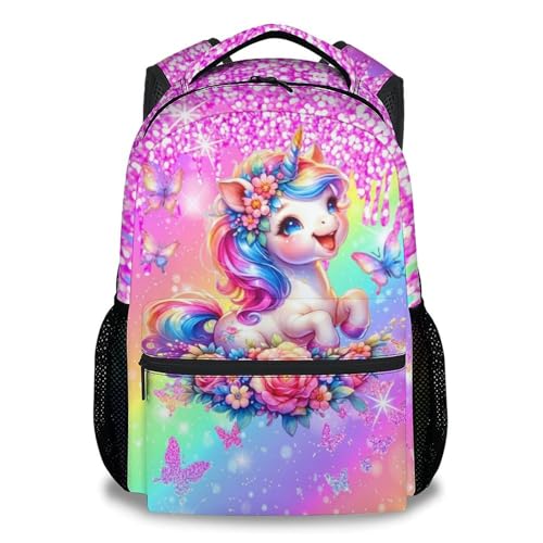 Unicorn Backpack for Girls School Bookbag - Toddler Schoolbag with Rainbow for Preschool Kindergarten Elementary (17 Inch) - color: Soft Pink