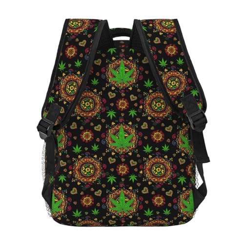 Stylish Travel Backpack Trippy Green Weedleaf Leaf Art, Commuter Daypack with Laptop Compartment for Work, Trips and Gym - color: Pattern (14)