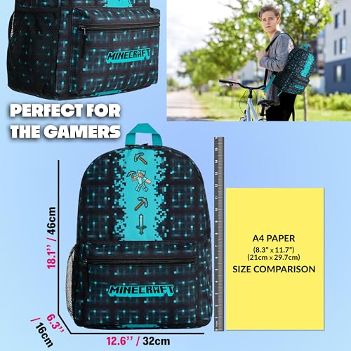 Minecraft Backpack for Boys Kids Teens Adjustable Straps Front Pocket Daypack Backpacks for Sports Gym School Gamer Gifts (Blue) - color: Blue