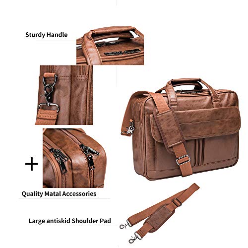 seyfocnia Men's Business Travel Briefcase Leather Handmade Messenger Bags Laptop Bag - color: Brown, size: 17.3inch