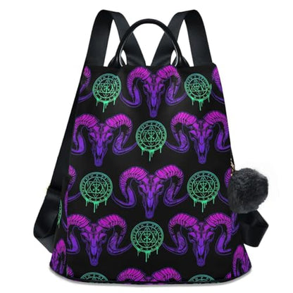 MNSRUU Women Backpack Purse Mystical Ram Skull Backpack for Women Anti-theft Shoulder Bag Carry On Backpack Lightweight Rucksack Fashion Travel Ladies Bags - color: Goth 18
