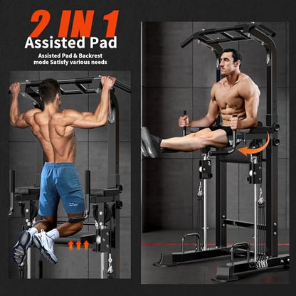 SogesHome Power Tower Pull Up Bar and Dip Station, Multi-Function Free Standing Pull Ups, Adjustable Height Dip Bar Strength Training Workout Equipment, Pull Up Stand Workout for Home Gym Exercise Equipment - color: Black