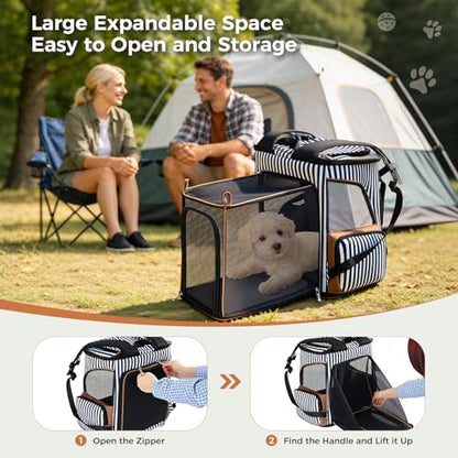 Lekereise Large Cat Backpack Expandable Pet Backpack Carrier for Small Medium Dogs Cats, Dog Carrier Backpack with Breathable Mesh and Inner Safety Leash, Striped - color: Stripes, size: 23.6"L x 13.4"W x 15.0"H