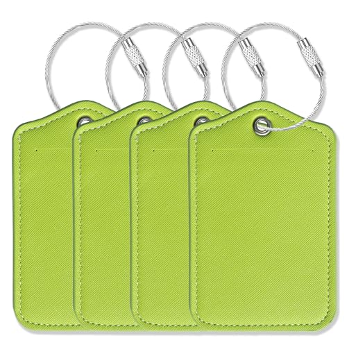 Luggage Tags for Suitcases-Leather Luggage Tag 4 Pack with Loops Cute Bag/Backpack/Suitcase Tags Travel Essentials for Flying (Limegreen) - color: Limegreen