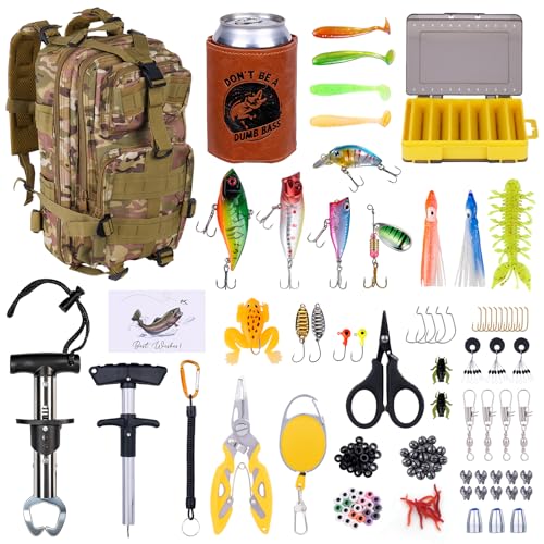 Fishing Fishing Tool Kit Gifts for Men Dad, Dad Fishing Backpack Gear Kit Lures Tackle Box Gift, Best Gifts for Fisherman Birthday, Fish Tools & Accessories Equipment Gift Set for Men Fishermen