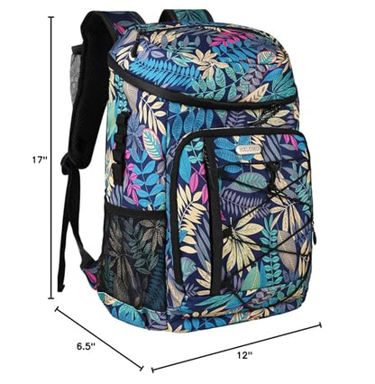 HXLGMD Backpack Coolers Insulated Leak Proof 30 Cans, Soft Sided Insulated Cooler Bags Ice Chest Backpack for Beach Travel Camping, with Reusable Ice Packs - color: Tropical Leaves