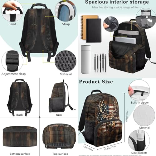 3 in 1 USA Flag Deer School Backpack Set with Lunch Box Pencil Case for Boys Girls 17 Inch 3PCS Bookbag Schoolbag for Middle High Students - color: Usa Flag Deer