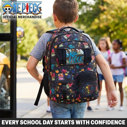 Get Trend One Piece Kids Backpack for Boys, 18 inch Book Bag with Adjustable Padded Straps, Travel School Bag, Anime Gifts (Black One Piece) - color: Black One Piece