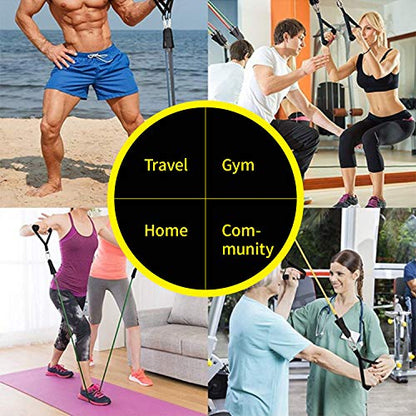 Resistance Bands Set 11PCS Workout Bands 5 Stackable Exercise Bands with Handles ，Door Anchor and Ankle Straps，Stackable Up to 150lbs，for Resistance Training，Home Workouts, Black