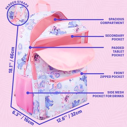 Get Trend Disney Stitch Kids Backpack for Girls, 18 inch Bookbag with Padded Straps, Travel School Bag, Girls Gifts (Multi Stitch) - color: Multi Stitch