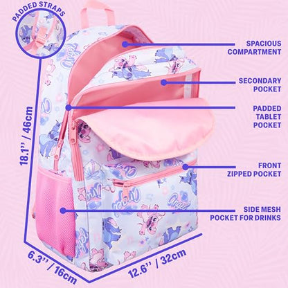 Get Trend Disney Stitch Kids Backpack for Girls, 18 inch Bookbag with Padded Straps, Travel School Bag, Girls Gifts (Multi Stitch) - color: Multi Stitch