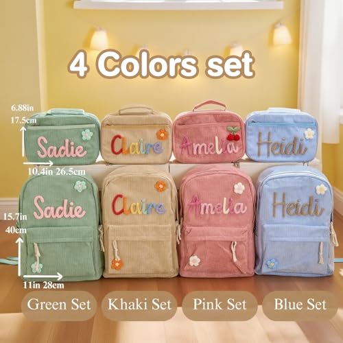 Dyoart Personalized Kids Backpack and Lunchbag Toddler Back to School Kit Custom Name Lunchbox Bag Birthday Gift for Girls Boys Corduroy Toddler Backpack Kid Tote Bag Set