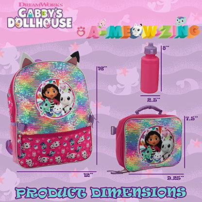AI ACCESSORY INNOVATIONS Gabby’s Doll House 4 Piece Backpack Set, Flip Sequin 16" School Bag for Girls with Front Zip Pocket, Pink - color: Gabby